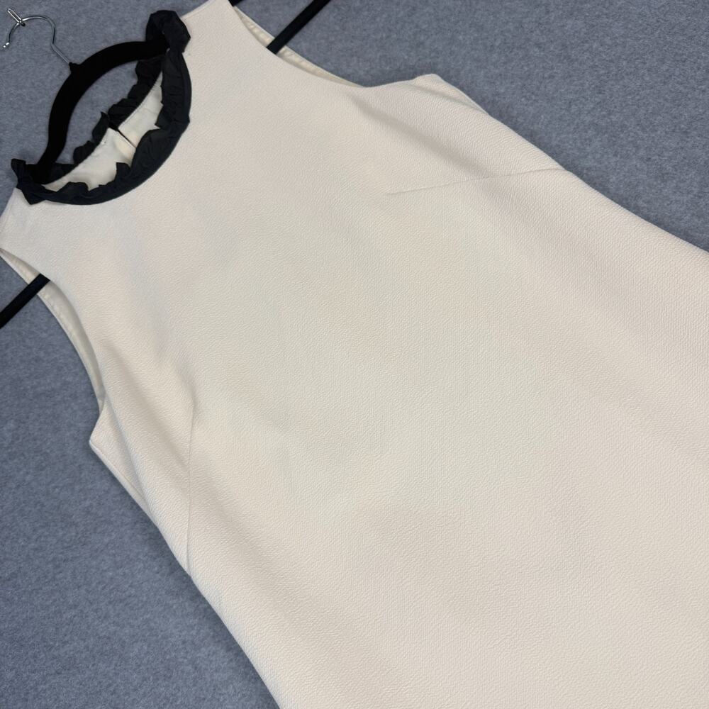 J.Crew Ivory Cream Black Ruffle Trim Crepe Shift Dress Pockets Back Zip Size 4